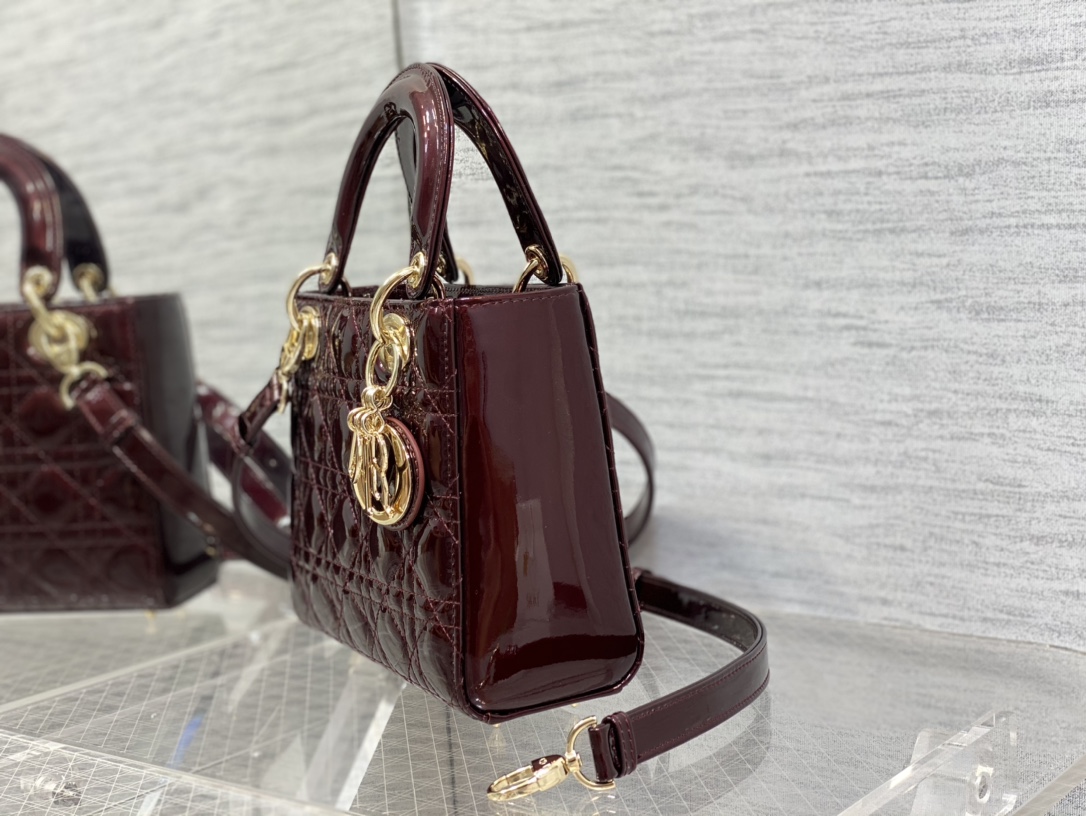 Small Lady Dior Bag Bordeaux Patent Cannage Calfskin